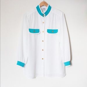 Da-Rue of California Woman | Vintage 80s/90s Long Sleeve White Blouse | Size 16W